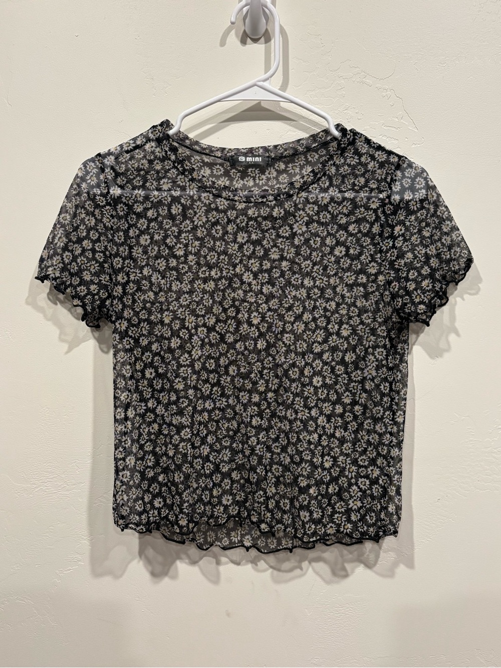 Mini Black Floral Mesh Short Sleeve Top